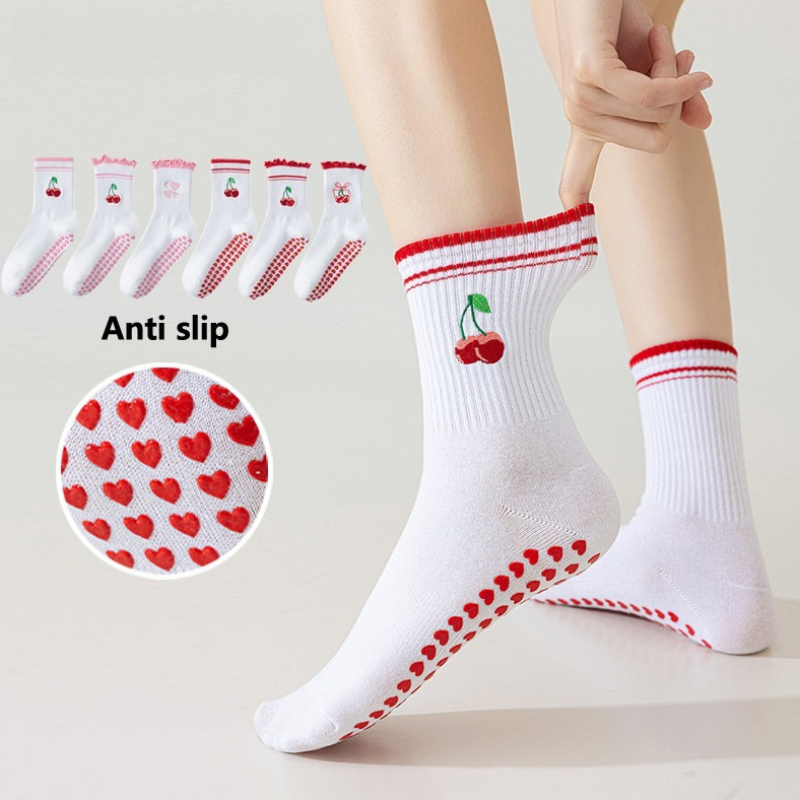 Pilates Yoga Hose - Women's Cute Cherry Pattern Silicone Anti