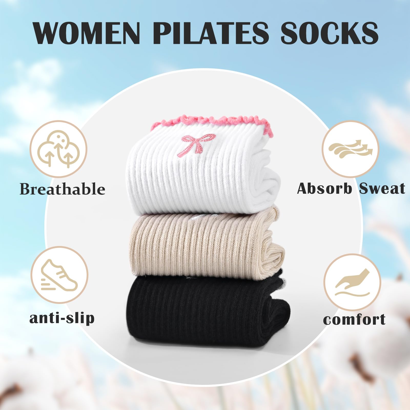 3 Pairs Non-Slip Grip Pilates  - огляд і ціна Pilates Yoga Hose